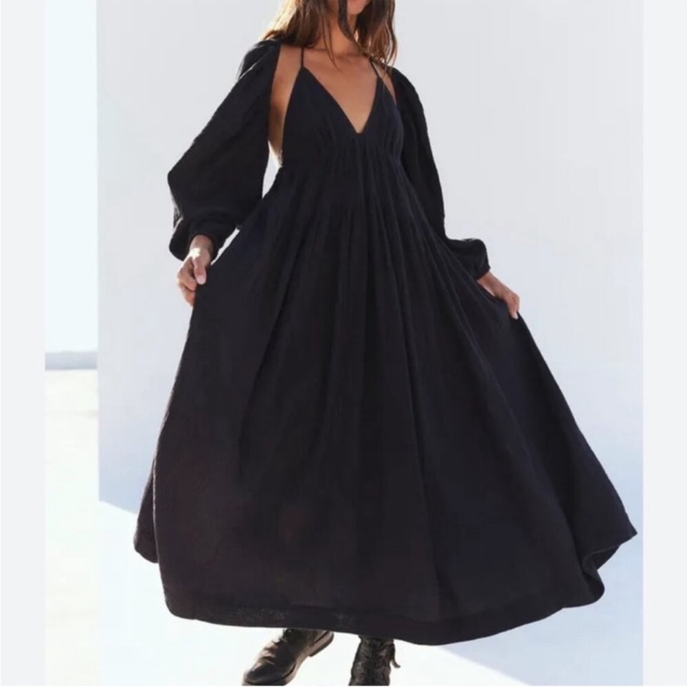 NWOT So Sprung tiered maxi dress and shrug set by Free People in black size xs